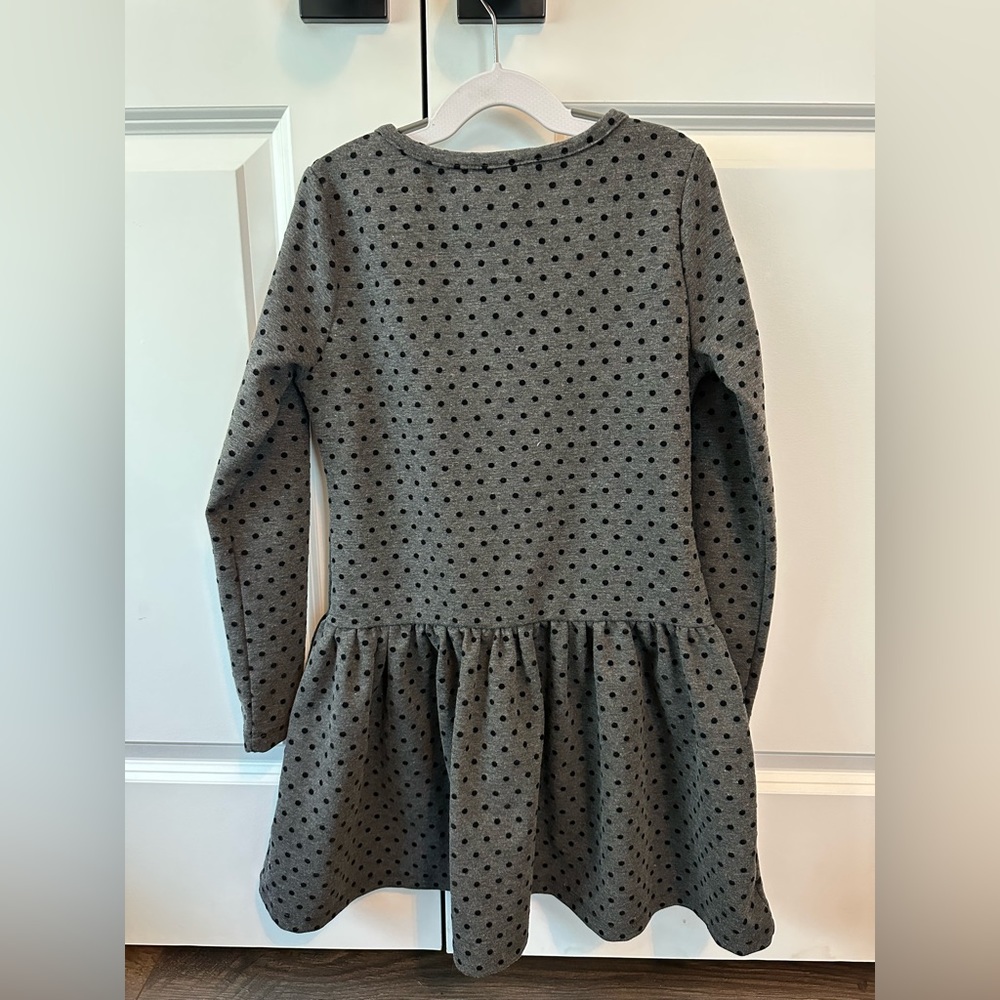 Mayoral Girls Gray w/ Black Polka Dot Ruffle Long Sleeve Dress (Size 10) - Picture 2 of 5